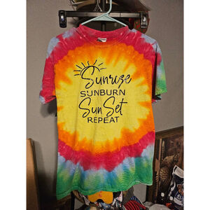 Men's Handmade Sunrise Sunburn Sunset T-Shirt, Size M, Yellow & Orange Tie Dye